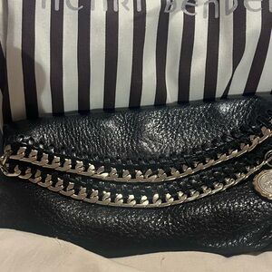 HENRI BENDEL Black Leather Gold Chain-Trimmed PURSE. magnetic closure